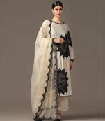 Cream starburst sequinned kurta set with organza duppatta