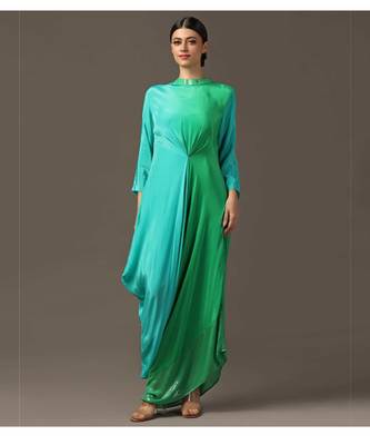 Turquiose green draped dress 1