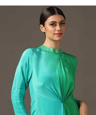 Turquiose green draped dress 2