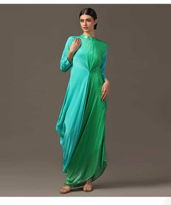 Turquiose green draped dress 3