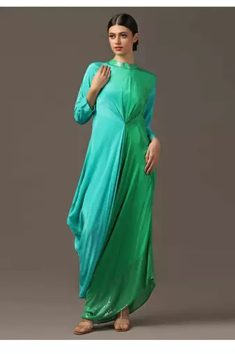 Turquiose green draped dress