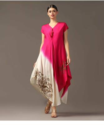 Pink and off-white shaded high low layered dress 1