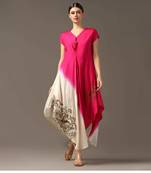 Pink and off-white shaded high low layered dress