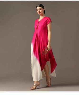 Pink and off-white shaded high low layered dress 2