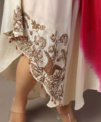Pink and off-white shaded high low layered dress 3