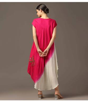 Pink and off-white shaded high low layered dress 4