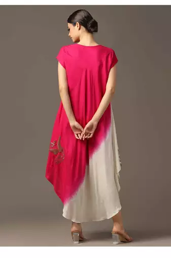 Pink and off-white shaded high low layered dress