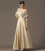 Champagne gold cold shoulder fringed croptop and skirt set