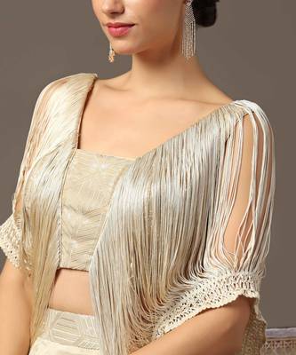 Champagne gold cold shoulder fringed croptop and skirt set 3