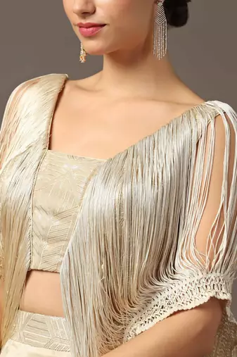 Champagne gold cold shoulder fringed croptop and skirt set