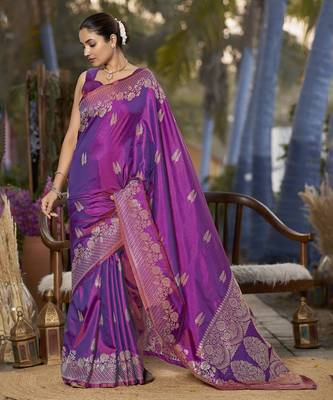 Banarasi woven purple jacquard work saree with blouse piece 1