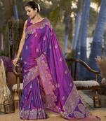 Banarasi woven purple jacquard work saree with blouse piece
