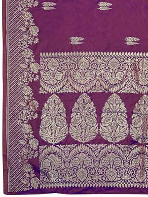 Banarasi woven purple jacquard work saree with blouse piece 6