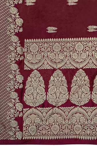 Banarasi woven maroon jacquard work saree with blouse piece