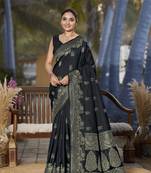 Banarasi woven black jacquard work saree with blouse piece