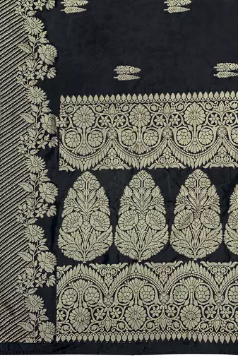 Banarasi woven black jacquard work saree with blouse piece