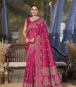 Banarasi woven pink jacquard work saree with blouse piece