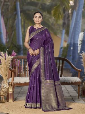 Banarasi woven purple jacquard work saree with blouse piece 1