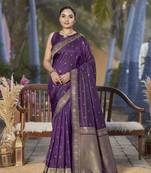 Banarasi woven purple jacquard work saree with blouse piece