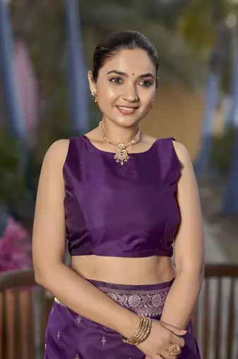 Banarasi woven purple jacquard work saree with blouse piece