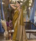 Banarasi woven mustard yellow jacquard work saree with blouse piece