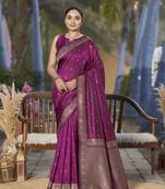 Banarasi woven purple wine jacquard work saree with blouse piece