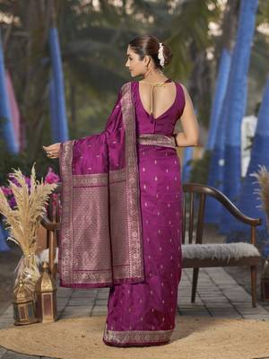 Banarasi woven purple wine jacquard work saree with blouse piece 2