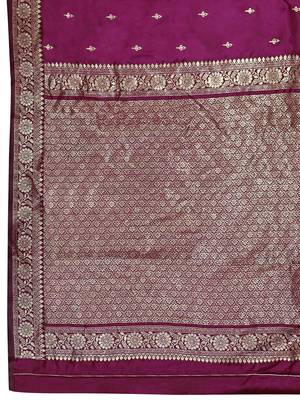 Banarasi woven purple wine jacquard work saree with blouse piece 5