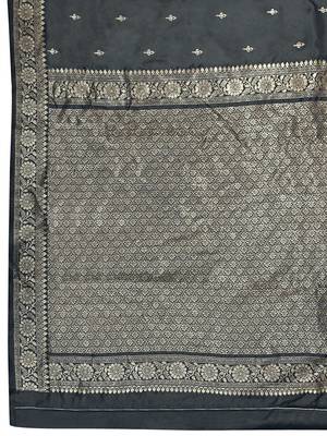 Banarasi woven grey jacquard work saree with blouse piece 5