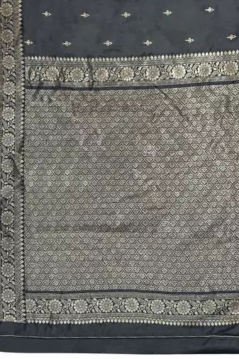Banarasi woven grey jacquard work saree with blouse piece
