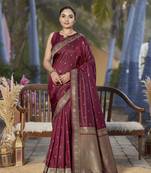 Banarasi woven maroon jacquard work saree with blouse piece