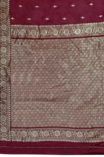 Banarasi woven maroon jacquard work saree with blouse piece