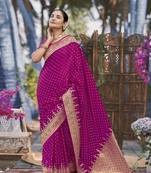 Banarasi satin silk woven pink jacquard work saree with blouse piece