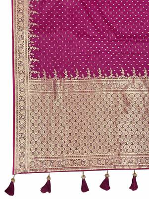Banarasi satin silk woven pink jacquard work saree with blouse piece 6