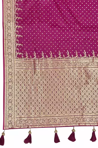 Banarasi satin silk woven pink jacquard work saree with blouse piece