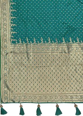 Banarasi satin silk woven green jacquard work saree with blouse piece 5