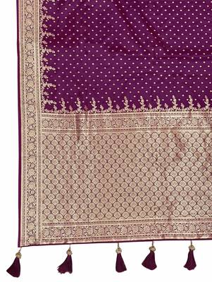 Banarasi satin silk woven purple jacquard work saree with blouse piece 5