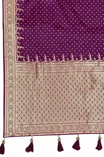 Banarasi satin silk woven purple jacquard work saree with blouse piece