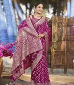 Banarasi satin silk woven pink jacquard work saree with blouse piece