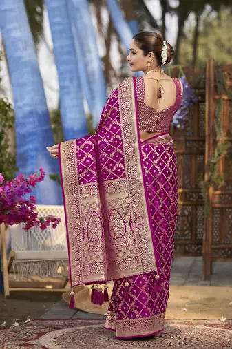 Banarasi satin silk woven pink jacquard work saree with blouse piece
