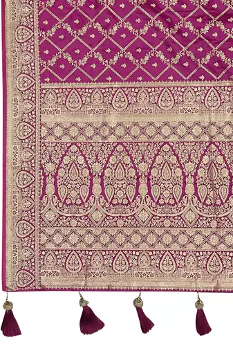 Banarasi satin silk woven pink jacquard work saree with blouse piece