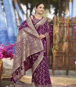 Banarasi satin silk woven purple jacquard work saree with blouse piece