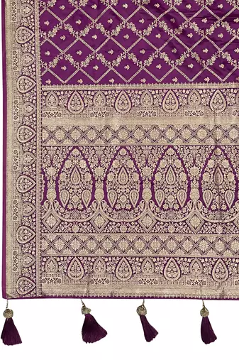 Banarasi satin silk woven purple jacquard work saree with blouse piece