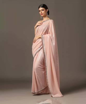Peach sequins embroidered saree set 2