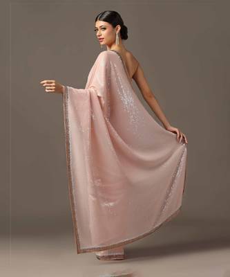 Peach sequins embroidered saree set 4