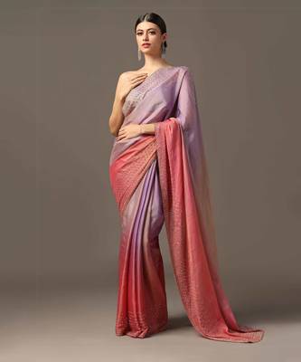 Pink and purple hued border saree set 1