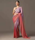 Pink and purple hued border saree set