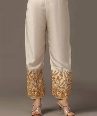 Mustard yellow parsi embroidered jaal kurta paired with pants and organza dupatta 3