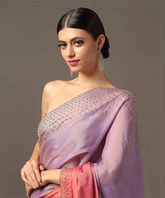 Pink and purple hued border saree set 2