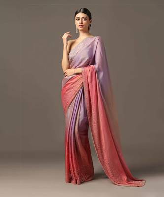 Pink and purple hued border saree set 3